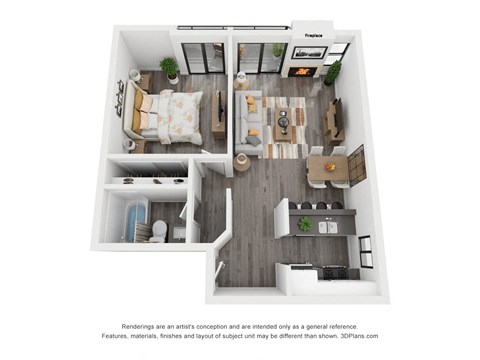 Floor plan for 1 bed, 1 bath, 700 sqft